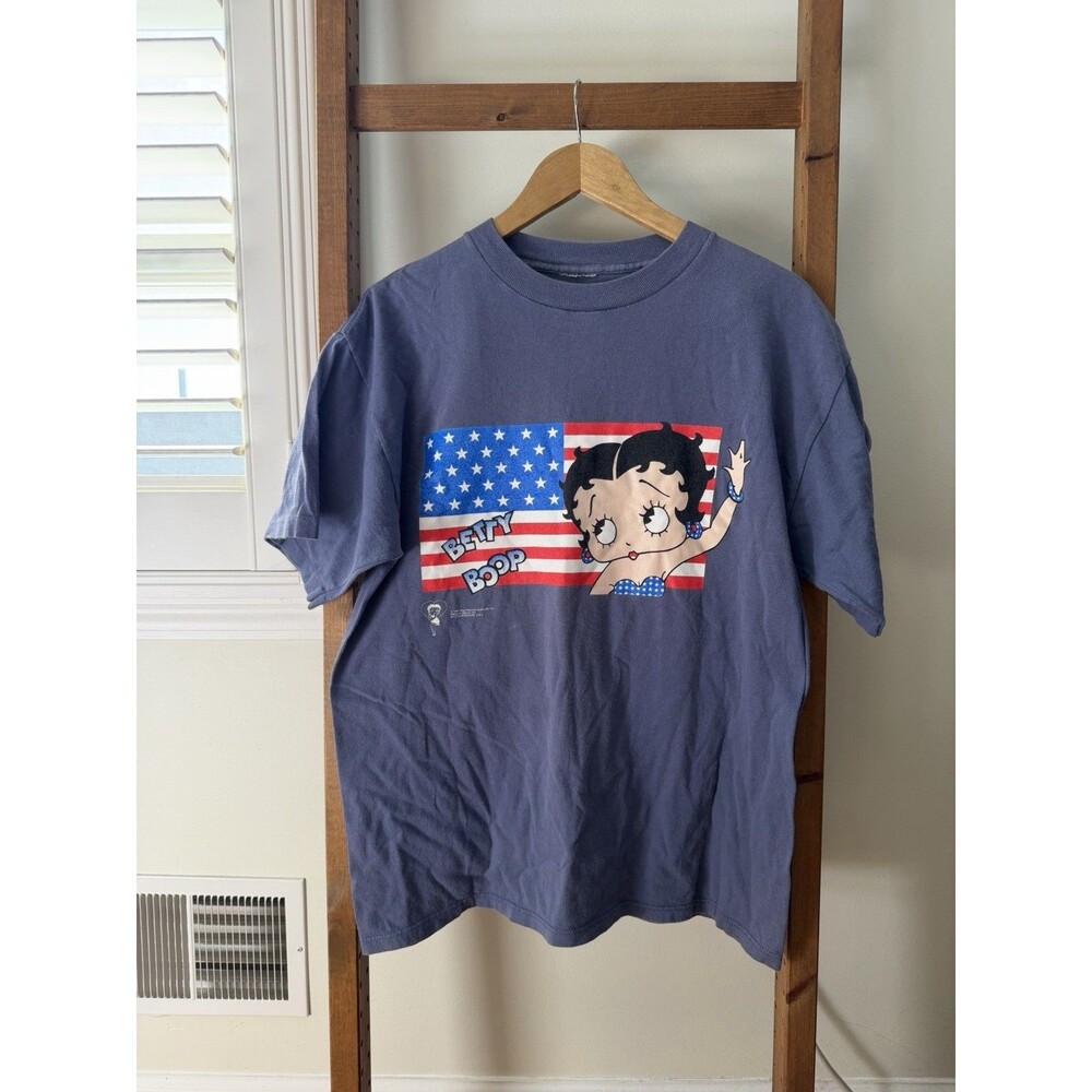 Vintage 1996 Collegeware Betty Boop Shirt Adult L USA Flag America Single Stitch